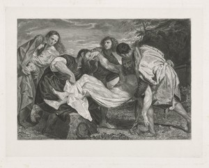 Graflegging van Christus by Johannes de Mare, created 1847-04-15 - 1849-04-15, in paper; chine collé; etching; engraving. Download this artwork as a high-resolu