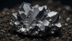 Ultradetail macro-opname van ruwe grafietkristallen met metaalglans en zeshoekige structuur