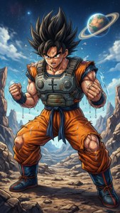 Goku training hard on King Kai's planet.