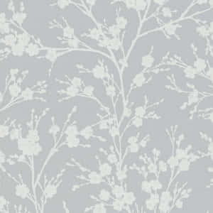 Tapete mit weißen Kirschblütenzweigen auf grauem Hintergrund. — Gray And White Wallpaper