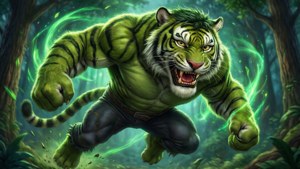 Beast Boy berubah menjadi harimau dalam wallpaper DC animasi yang energik ini.
