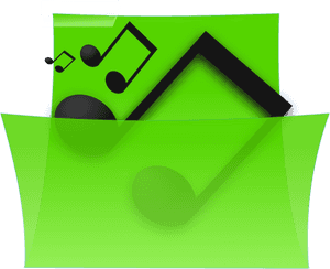Green folder icon with musical notes for digital music files. — Green Aesthetic PNG