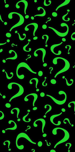 Neongrüne Fragezeichen verstreut auf schwarzem Hintergrund. — Riddler Wallpaper
