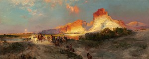 Green River Cliffs, Wyoming by Thomas Moran, created 1881, in oil on canvas. Download this artwork as a high-resolution wallpaper for desktop, tablet, or mobile — Thomas Moran Wallpaper