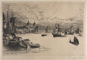 Greenwich by Francis Seymour Haden, created 1833–1910, in etching. Download this artwork as a high-resolution wallpaper for desktop, tablet, or mobile. — Art Picture
