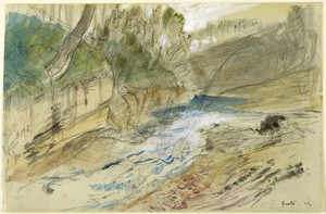 Greta by John Ruskin, created 1876, in Watercolor and white gouache, with pen and brown ink, over graphite, on gray wove paper. Download this artwork as a high- — Illustration Wallpaper