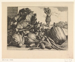 Groenten by Cornelis Bloemaert (II), created c. 1620 - c. 1630, in paper; etching; engraving. Download this artwork as a high-resolution wallpaper for desktop, — Cornelis Bloemaert (II) Wallpaper