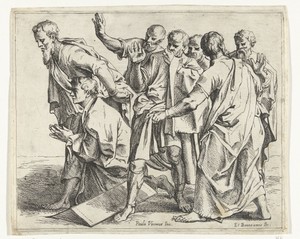 Groep mannen by Eloy Bonnejonne, created c. 1640 - 1695, in paper; etching. Download this artwork as a high-resolution wallpaper for desktop, tablet, or mobile. — Eloy Bonnejonne Wallpaper