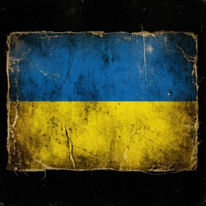Distressed grunge texture on Ukrainian flag, vintage look.