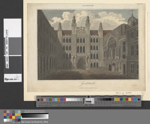Guildhall by J. Pass, active 1796-1800, in Hand colored engraving. Download this artwork as a high-resolution wallpaper for desktop, tablet, or mobile. — J. Pass, active 1796-1800 Wallpaper
