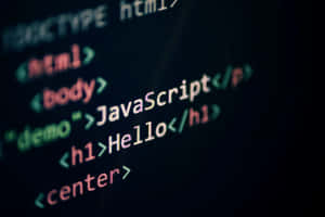 Nahaufnahme von HTML- und JavaScript-Code, der auf einem dunklen Bildschirm leuchtet. — Javascript Wallpaper