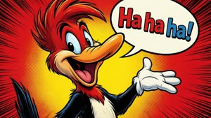 A cartoon woodpecker laughs with a speech bubble saying 'Ha ha ha!' — Woody Woodpecker Wallpaper
