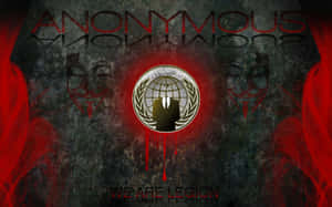 Anonymous hacker symbol with red glowing effects and text