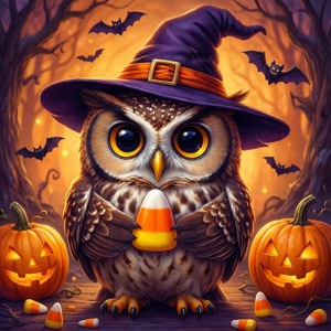 Sødt uhyggelig ugle i heksehat til Halloween-baggrunde