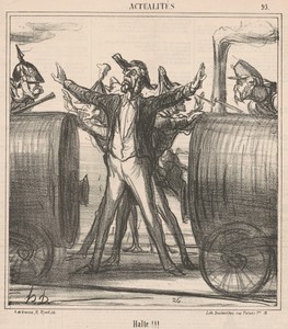 Halte!!! by Honoré Daumier, created 1867, in lithograph. Download this artwork as a high-resolution wallpaper for desktop, tablet, or mobile. — Art Picture