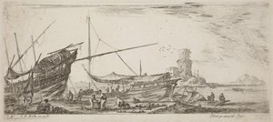Harbor View by Stefano della Bella, created 1644, in etching. Download this artwork as a high-resolution wallpaper for desktop, tablet, or mobile. — Art Picture