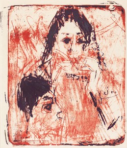 Harmonica Player by Ernst Ludwig Kirchner, created 1919, in lithograph in red and deep violet on blotting paper. Download this artwork as a high-resolution wall — Ernst Ludwig Kirchner Wallpaper