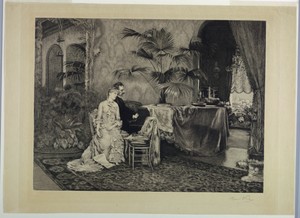 Harmony by Henri Felix Vion, created 1885, in Etching on paper. Download this artwork as a high-resolution wallpaper for desktop, tablet, or mobile. — Henri Felix Vion Wallpaper