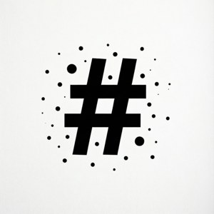 Minimalistinen taustakuva, jossa on suuri hashtag-symboli keskellä, musta valkoisella.
