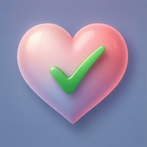 Um coração contendo um visto, unindo amor e concordância.