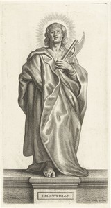 Heilige Matthias by Petrus Clouwet, created 1639 - 1670, in paper; engraving. Download this artwork as a high-resolution wallpaper for desktop, tablet, or mobil