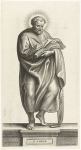 Heilige Simon de Zeloot by Petrus Clouwet, created 1639 - 1670, in paper; engraving. Download this artwork as a high-resolution wallpaper for desktop, tablet, o