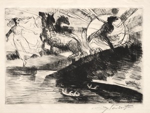 Helios by Lovis Corinth, created 1873–1925, in drypoint. Download this artwork as a high-resolution wallpaper for desktop, tablet, or mobile. — Lovis Corinth Wallpaper