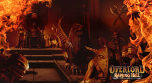 Demoniska figurer i eldig tronsal från Overlord Raising Hell. — Hellboy Bakgrundsbilder