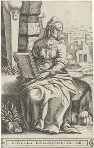 Hellespontische Sibille by Frans Huys, created 1546 - 1562, in paper; engraving. Download this artwork as a high-resolution wallpaper for desktop, tablet, or mo — Frans Huys Wallpaper