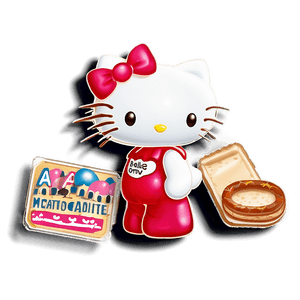 Hello Kitty segurando um biscoito sanduíche de chocolate ao lado de uma caixa de marca. — Hello Kitty Fall Papéis de Parede