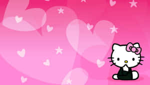 Hello Kitty cartoon character sitting on pink background with hearts and stars. — Goth Hello Kitty Aesthetic Picture