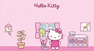 Hello Kitty in a pink room with toys and a window showing a tree and clouds. — Hello Kitty Laptop Picture
