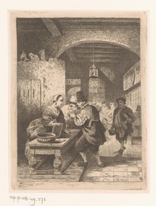 Herbergscène by Willem Linnig (I), created 1850, in paper; etching; intaglio printmaking technique; drypoint. Download this artwork as a high-resolution wallpap — Willem Linnig (I) Wallpaper