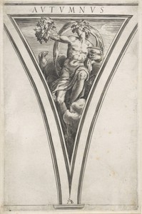 Herfst by Cherubino Alberti, created 1563 - 1615, in paper; engraving. Download this artwork as a high-resolution wallpaper for desktop, tablet, or mobile. — Cherubino Alberti Wallpaper