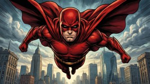 Redman as a superhero flying over the city with a red cape. — Redman Picture