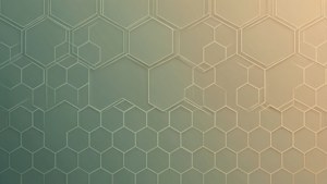 Minimalistisk geometrisk tapet med sekskantmønstre i salvie og beige