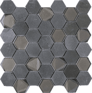 Gray hexagonal mosaic tile pattern with matte and glossy finishes. — Hexagon Pattern PNG