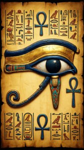 Øyet til Horus med hieroglyfer på papyrus.
