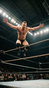 Ivan Putski am obersten Seil bereit zum Sprung.