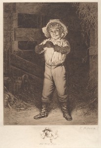 His First Pipe by Thomas Waterman Wood, created 1886, in etching. Download this artwork as a high-resolution wallpaper for desktop, tablet, or mobile. — Thomas Waterman Wood Wallpaper