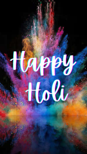 Färgglad pulverexplosion med 'Happy Holi'-text som glöder i neon. — Holi Bilder