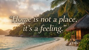 Inspirational quote about home on beach background. — Real estate Wallpaper