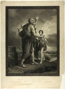 Homer by Raphael Urbain Massard, created 1816, in Etching on cream wove paper. Download this artwork as a high-resolution wallpaper for desktop, tablet, or mobi — Art Background