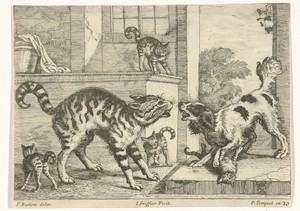 Hond en kat by Jan Griffier (I), created 1680 - 1694, in paper; etching; engraving. Download this artwork as a high-resolution wallpaper for desktop, tablet, or