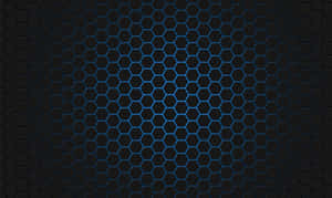 Mørkt sekskantet gitter med glødende blå linjer, der stråler fra midten — Honning Wallpapers