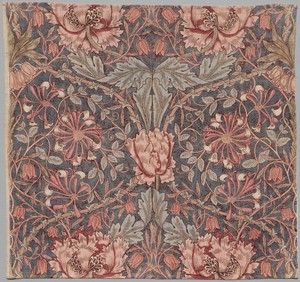 Honeysuckle by William Morris, created Early 20th century, in plain weave linen, printed. Download this artwork as a high-resolution wallpaper for desktop, tabl — William Morris Wallpaper