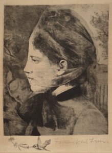 Honeysuckle by Frederick W. Freer, created c. 1887, in etching and drypoint on silk. Download this artwork as a high-resolution wallpaper for desktop, tablet, o — Frederick W. Freer Wallpaper