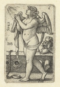Hoop (Spes) by Hans Sebald Beham, created 1539, in paper; engraving. Download this artwork as a high-resolution wallpaper for desktop, tablet, or mobile. — Art Wallpaper