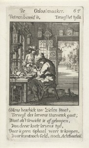 Horlogemaker by Jan Luyken, created 1694, in paper; etching. Download this artwork as a high-resolution wallpaper for desktop, tablet, or mobile. — Art Wallpaper