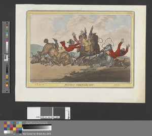 Hounds Throwing-Off by James Gillray, in Hand colored etching. Download this artwork as a high-resolution wallpaper for desktop, tablet, or mobile. — James Gillray Wallpaper